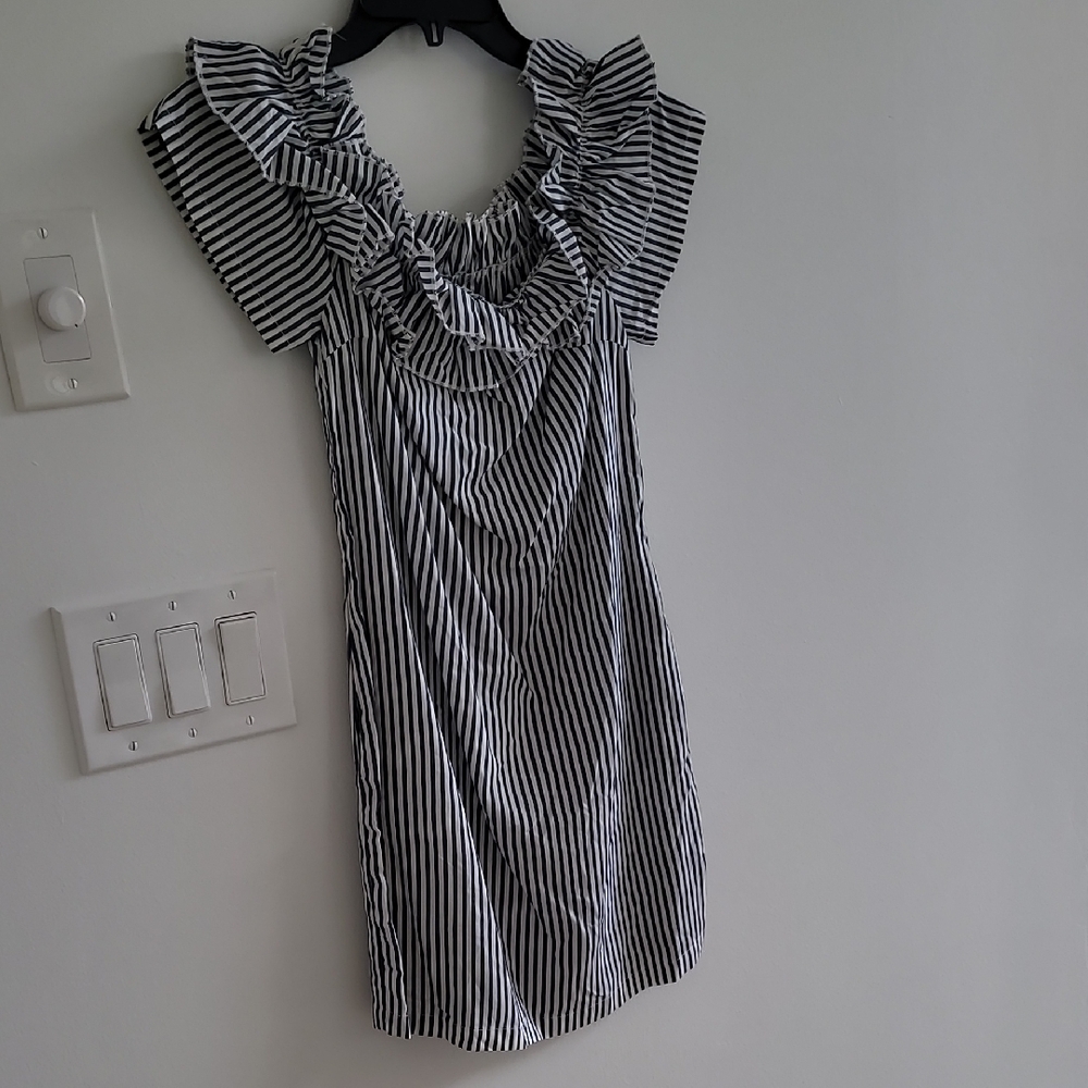Striped Black and White Ruffle Dress